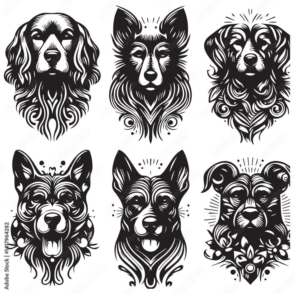 Obraz premium create 4 dog head silhouette vector on white background 
