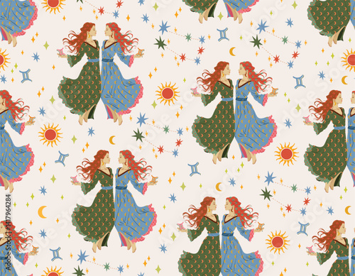 Gemini zodiac star seamless pattern. sign symbol stars Vector EPS10 ,
