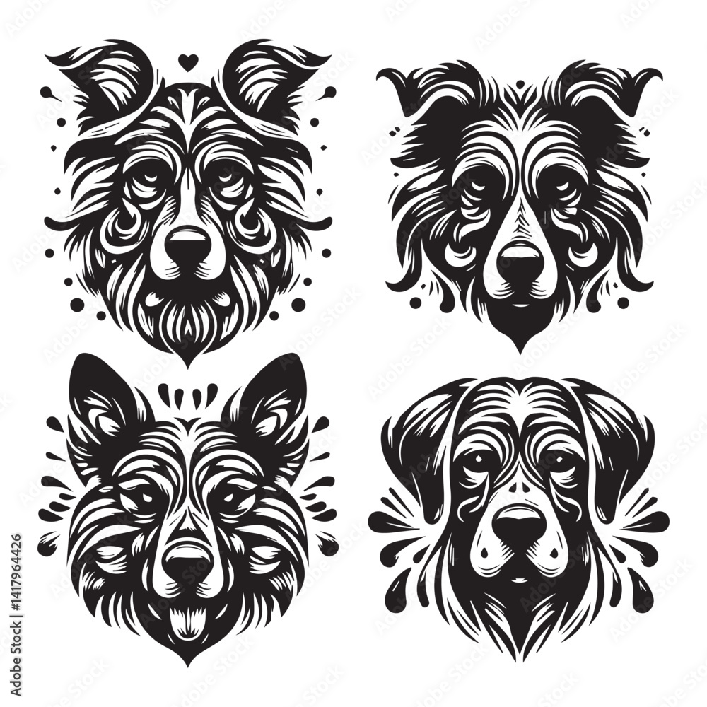 Fototapeta premium create 4 dog head silhouette vector on white background 