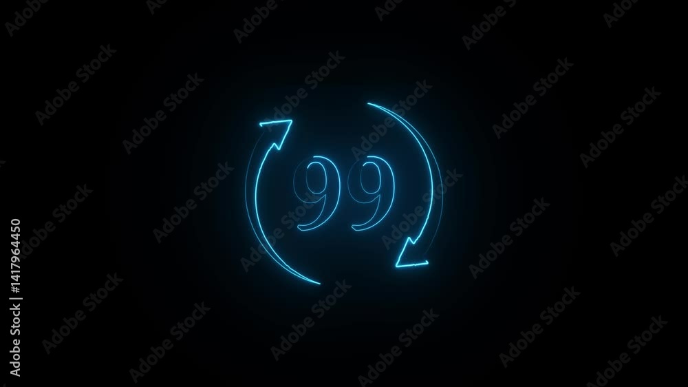 Neon glowing 99 percent sign on black background. Neon glowing 99 percent sign on black background.