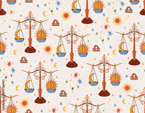 Libra zodiac star seamless pattern. Libra sign symbol stars Vector EPS10