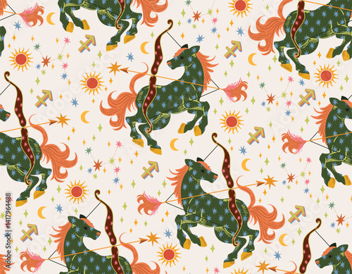 Sagittarius horses zodiac star seamless pattern. Sagittarius sign symbol stars Vector EPS10 , Design for fashion , fabric, textile, wallpaper, cover, web , wrapping and all prints 