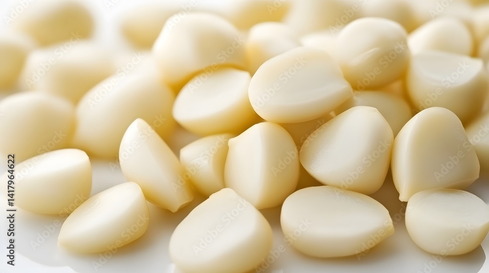 Close-up shot of a pile of peeled garlic cloves. The creamy white garlic is softly lit, highlighting their plump, smooth texture. Perfect for recipes or culinary themes. Close-up shot of a pile of peeled garlic cloves. The creamy white garlic is softly lit, highlighting their plump, smooth texture. Perfect for recipes or culinary themes.