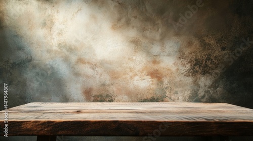 Obraz na płótnie Empty rustic table against stormy brown clouds w salonie