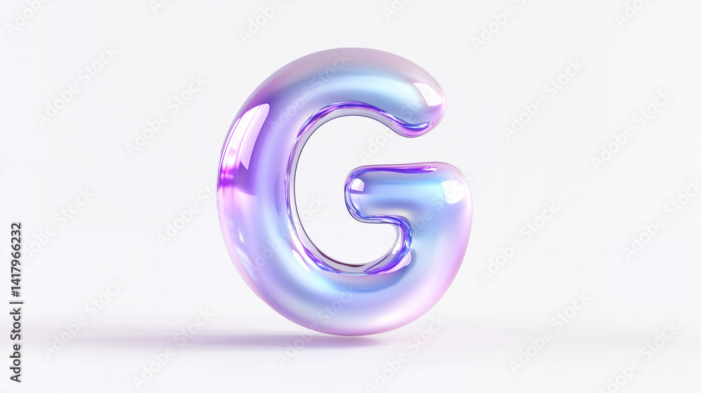 Naklejka premium Iridescent letter G, 3D alphabet, holographic letter, colorful font
