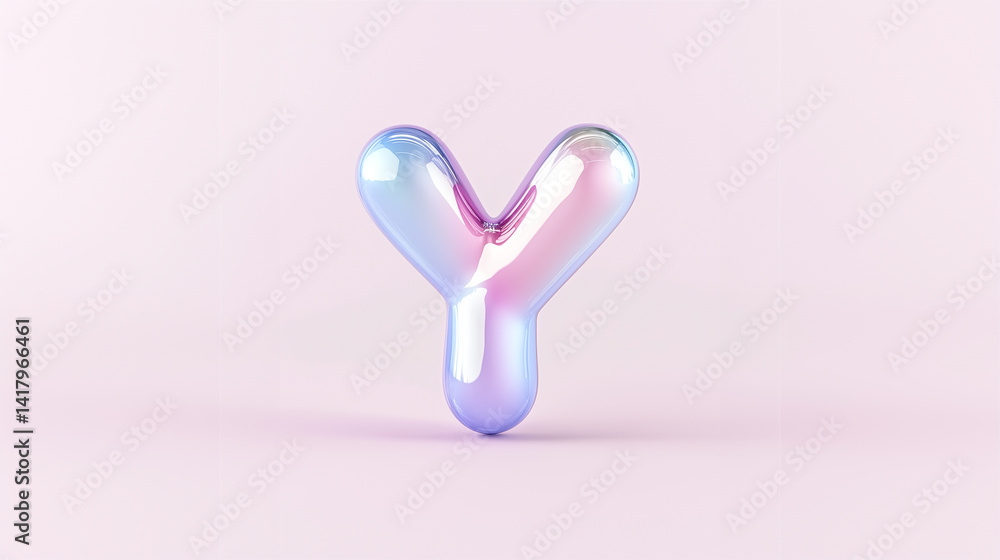 The letter Y in a mesmerizing iridescent style against a soft pink background, with its unique, artistic, and playful presentation. The letter Y in a mesmerizing iridescent style against a soft pink background, with its unique, artistic, and playful presentation.