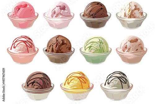 Close-up colorful balls from freshly prepared homemade sweet tasty ice cream or gelato with star decoration.