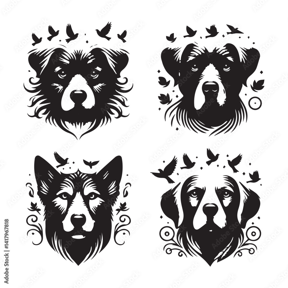 Obraz premium create 4 dog head silhouette vector on white background 