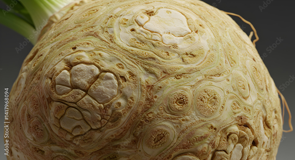 Obraz premium Intricate Patterns and Textures of Raw Celery Root Close Up Photography