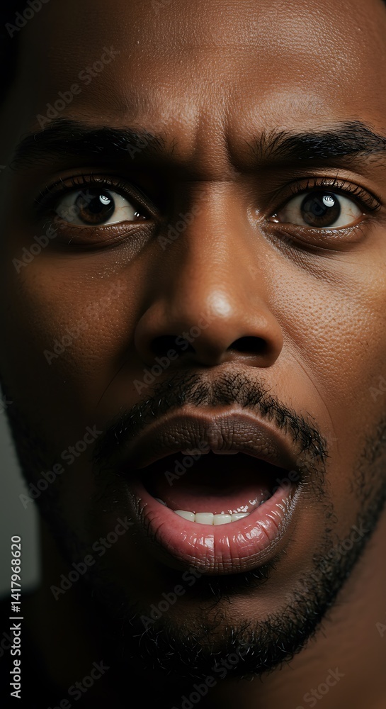 Fototapeta premium A man in shock after winning the lottery, blurred background, detailed eyes, detailed lips, face