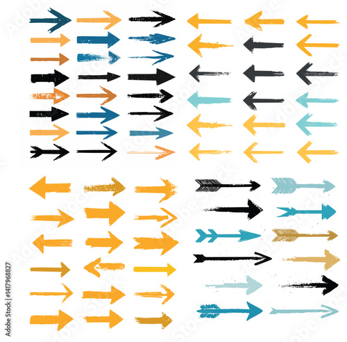"Colorful Hand-drawn Arrows in Various Styles and Directions"