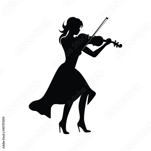 girl with violin silhouette 