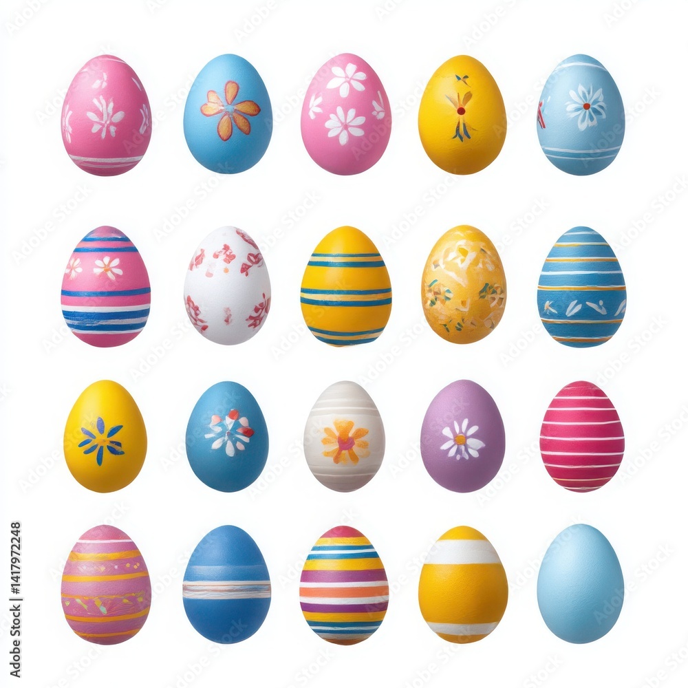 Collection of decorated eggs isolated on white background Collection of decorated eggs isolated on white background