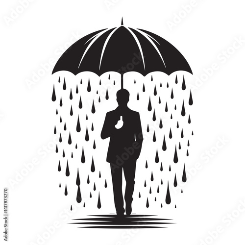 Man with umbrella silhouette illustration walking in the rain vector