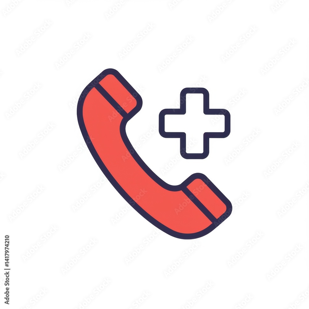 Obraz premium Emergency Call Icon with Red Phone and Medical Cross