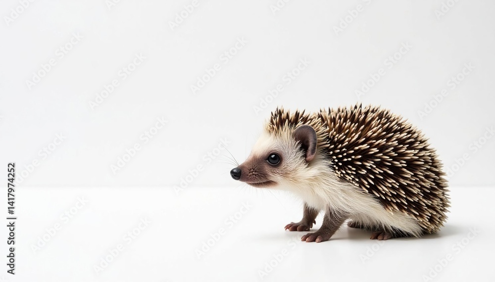 Obraz premium Solitary hedgehog against a bright white backdrop , studio, adorable, photography