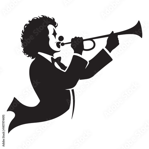 Silhouette Clown Playing Trumpet Illustration for Festive Event Design