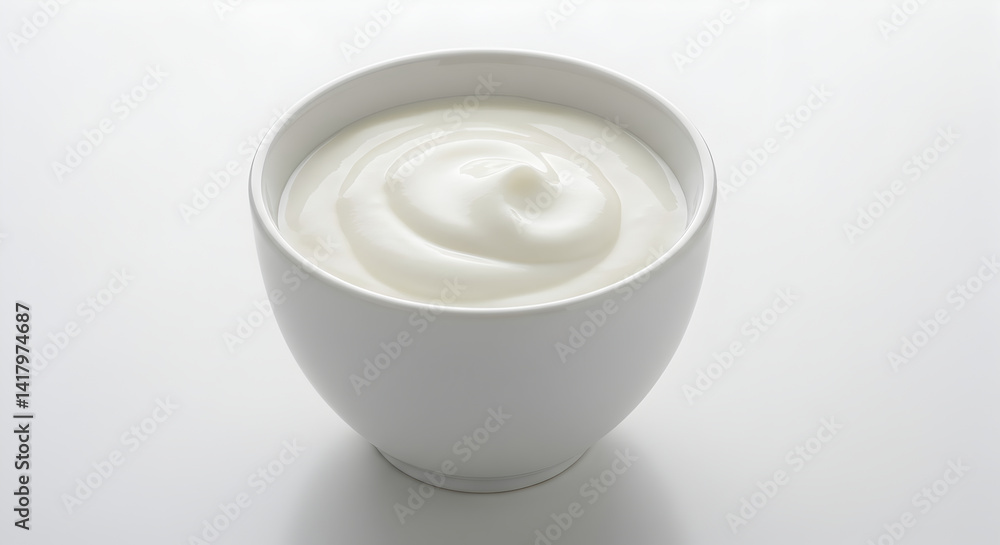 Creamy Delight Fresh Yogurt Presentation in White Bowl Studio Setting Creamy Delight Fresh Yogurt Presentation in White Bowl Studio Setting