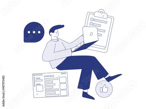 Flat vector illustration of business people operating work scene
