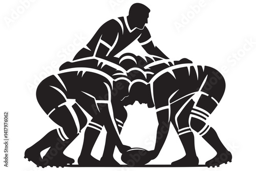 Rugby Scrum Silhouette Vector Illustration Intense Team Sport Graphic
