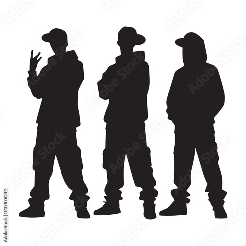 Silhouette Hip Hop Dancers Vector Illustration Crew Style Fashion
