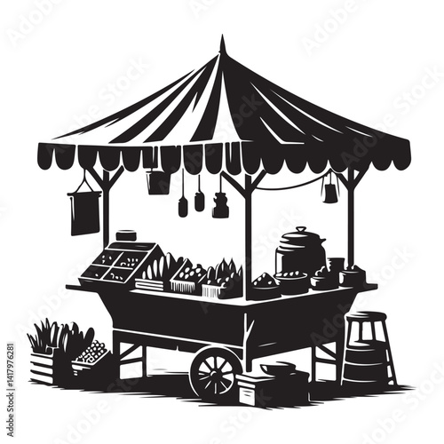 Detailed Street Food Cart Silhouette Vector Illustration Bazaar