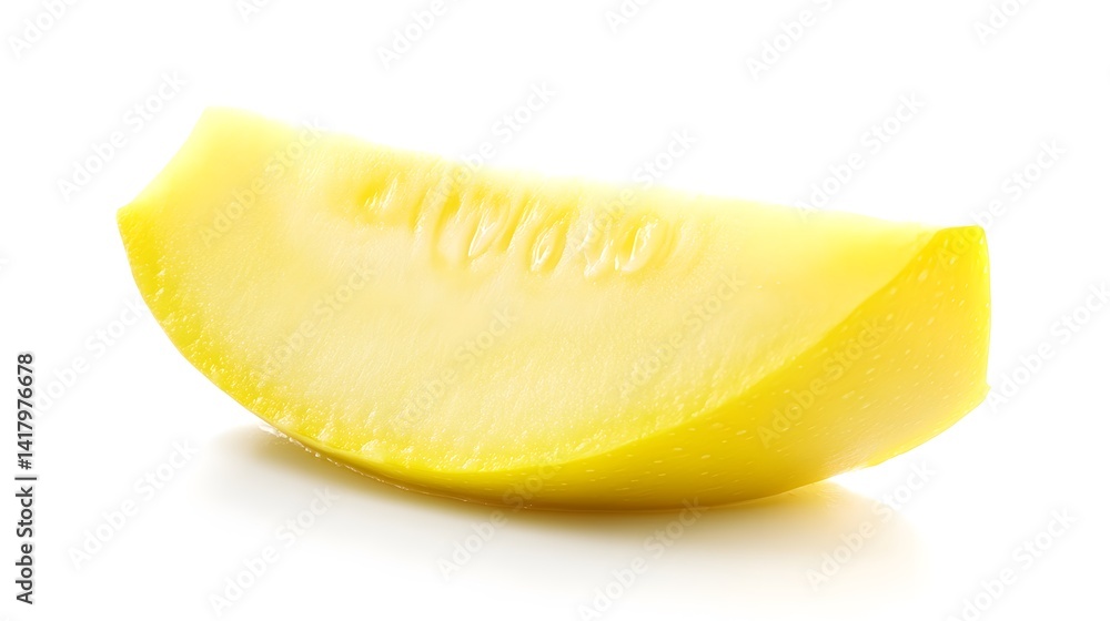 A vibrant yellow slice of fresh summer squash, showcasing its juicy texture and bright color against a clean white background. Perfect for healthy eating recipes. A vibrant yellow slice of fresh summer squash, showcasing its juicy texture and bright color against a clean white background. Perfect for healthy eating recipes.