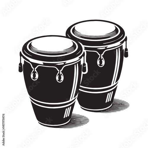 Rhythmic Bongo Drums silhouette, the soul of Afro-Cuban music – Bongo Drums illustration – Bongo Drums vector – Musical instrument silhouette

