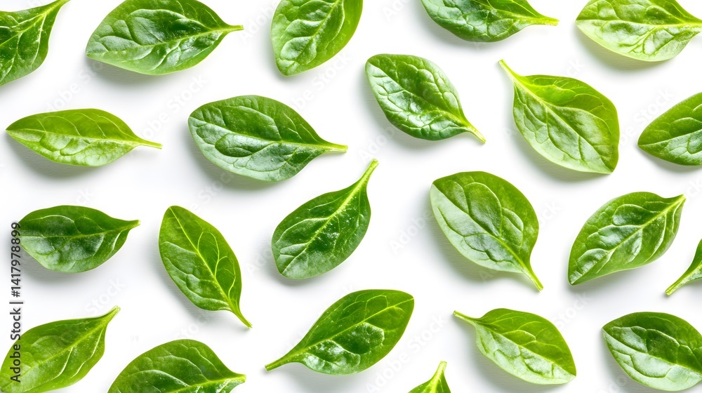 Fresh spinach leaves arranged in a repeating pattern on a white background. A vibrant, healthy food image, perfect for recipe blogs or health websites. Fresh spinach leaves arranged in a repeating pattern on a white background. A vibrant, healthy food image, perfect for recipe blogs or health websites.