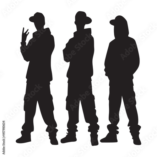 Silhouette hip hop crew vector illustration urban dance performance