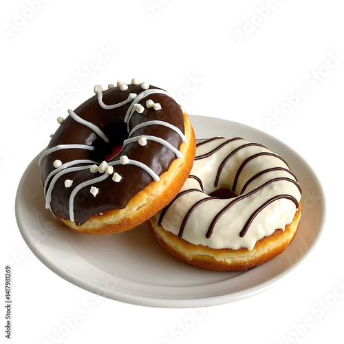 A chocolate donut bakery sweet food isolated on transparent background.