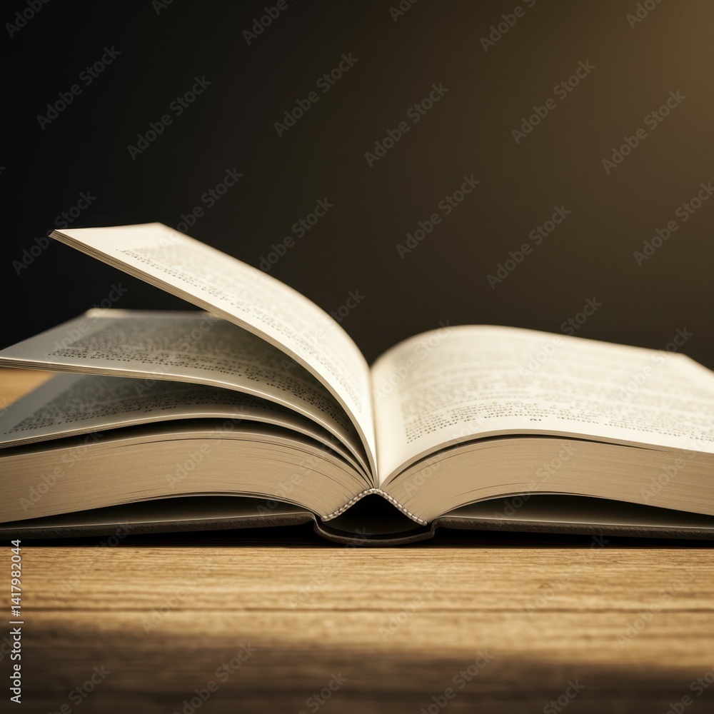 Obraz premium Open Book on Wooden Table