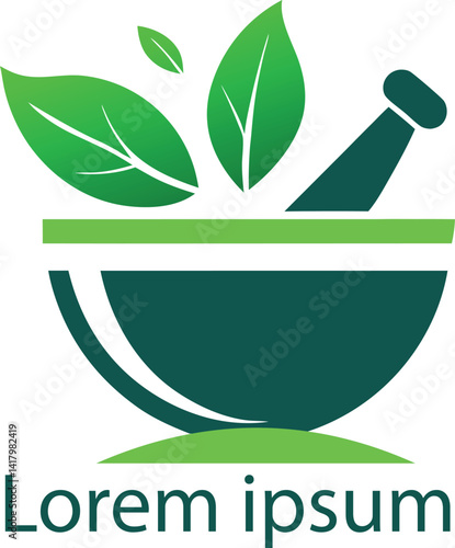Colorful Herbal Medicine Logo with Abstract Plant and Bowl Illustration for Holistic Health and Organic Lifestyle Branding
