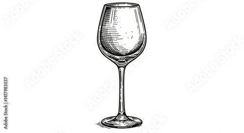 Empty wine glass in vintage sketch style