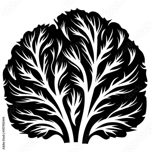 Monochrome Tree Silhouette with Branches and Foliage in Bold Contrast Design