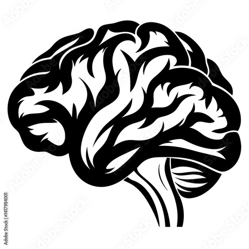 Stylized black and white human brain illustration depicting intelligence and thought
