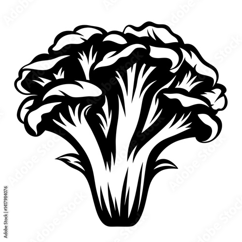 Stylized monochrome illustration of a head of cauliflower in bold lines