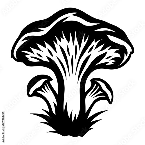Striking Black and White Graphic of a Group of Chanterelle Mushrooms
