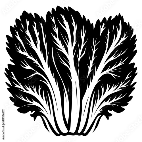 Monochrome vector illustration of a Napa cabbage or similar leafy vegetable