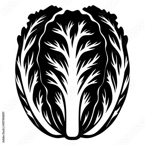 Stylized monochrome illustration of a napa cabbage with abstract leaf patterns
