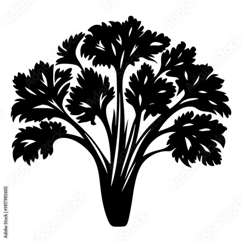 Black and white image of a vibrant parsley plant illustration art