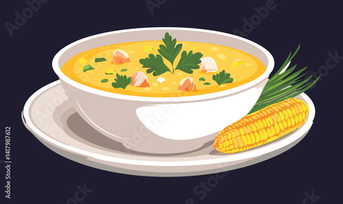 pumpkin soup with corn - Vector illustration