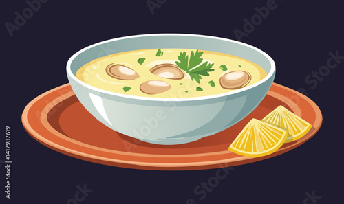 bowl of soup with bread - Vector illustration