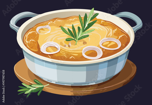 Soup with Chicken and Vegetables - Vector Illustration
