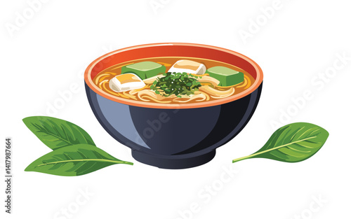 Mini Nori Noodle Miso Soup - Vector Illustration