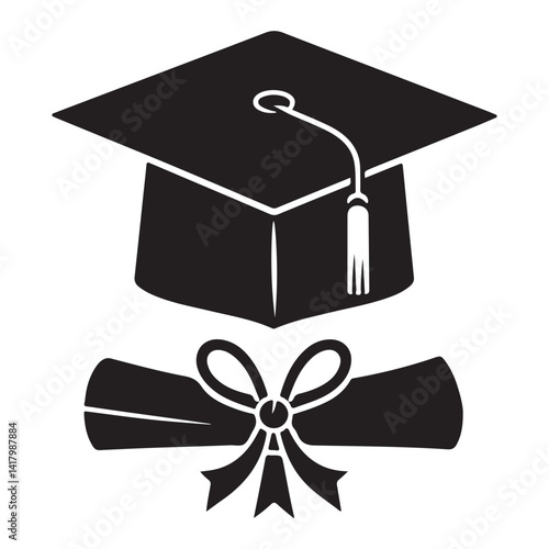 Graduation Cap and Diploma Silhouette Illustration for Education