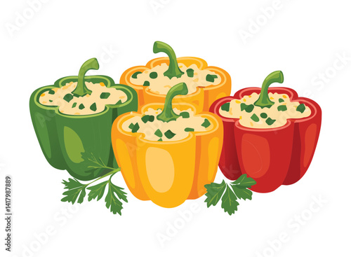 stuffed bell peppers on plate - Vector Illustration