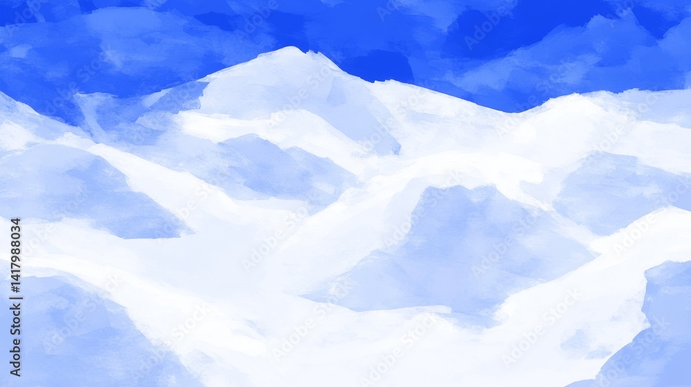 Fototapeta premium Snowy Peaks A bluetinted landscape of rugged mountains under a vibrant painterly sky