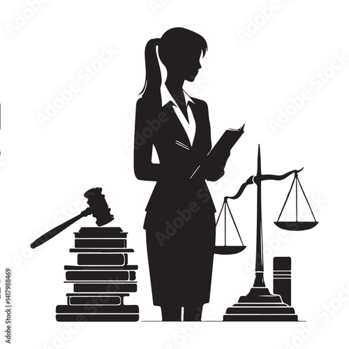 Lawyer silhouette overseeing justice law balance illustration design graphic