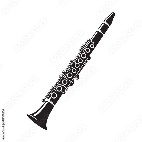 Timeless Clarinet silhouette, capturing the soul of orchestral music – Clarinet illustration – Clarinet vector – Musical instrument silhouette

